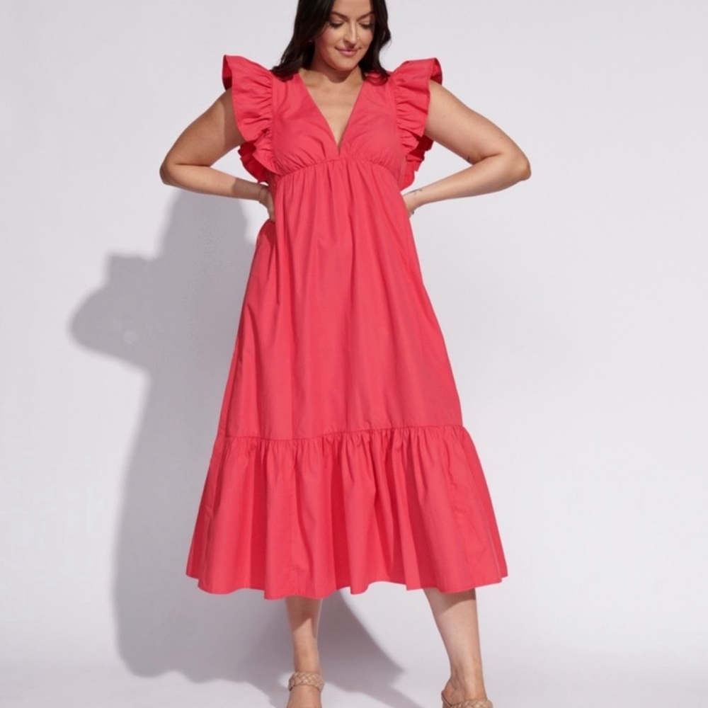 Abercrombie & Fitch Flutter Sleeve Tiered Midi Dr… - image 1